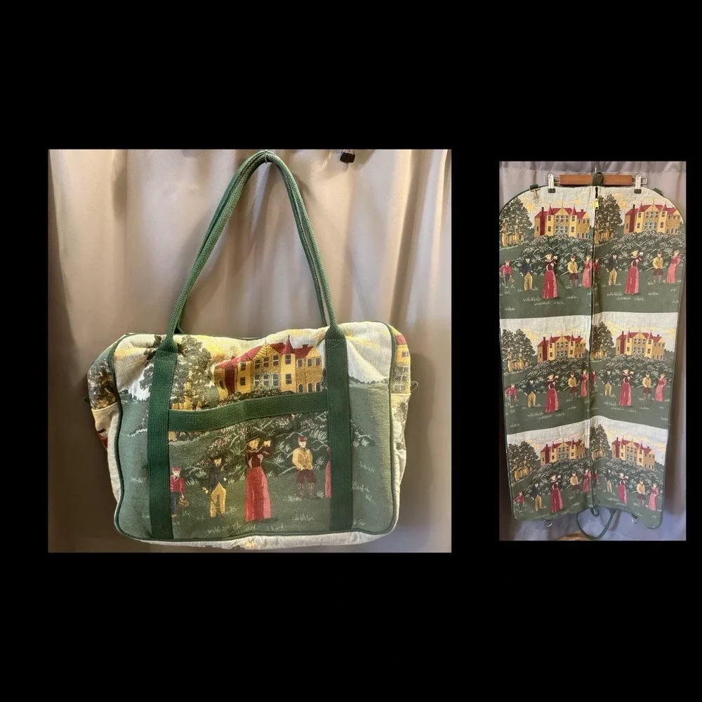 Vintage Toby Weston Golf Themed Tapestry Overnight Travel Satchel & Garment Bag